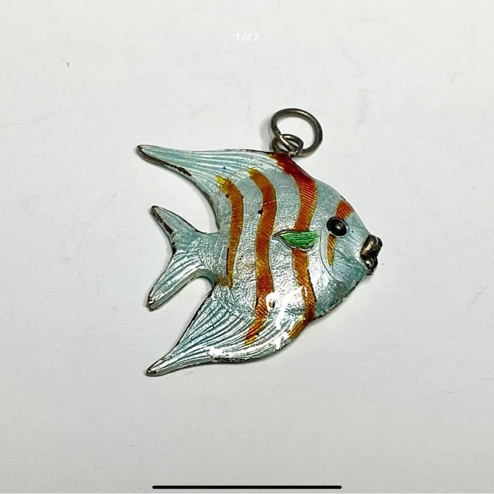Vintage Silver Enamel Angel Fish Pendant